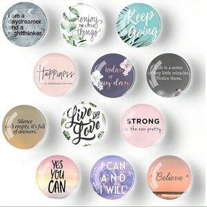 12pcs Fridge Magnets, Inspirational English Phrases Series Crystal Glass
